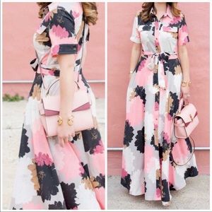 Banana Republic Pink Floral Maxi Shirt Dress